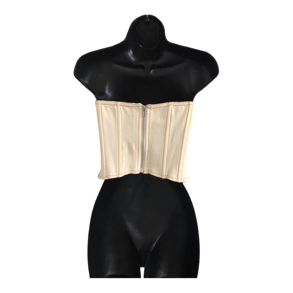 Steve Madden cream vintage washed look strapless stretch crop corset bustier   M - Picture 5 of 14
